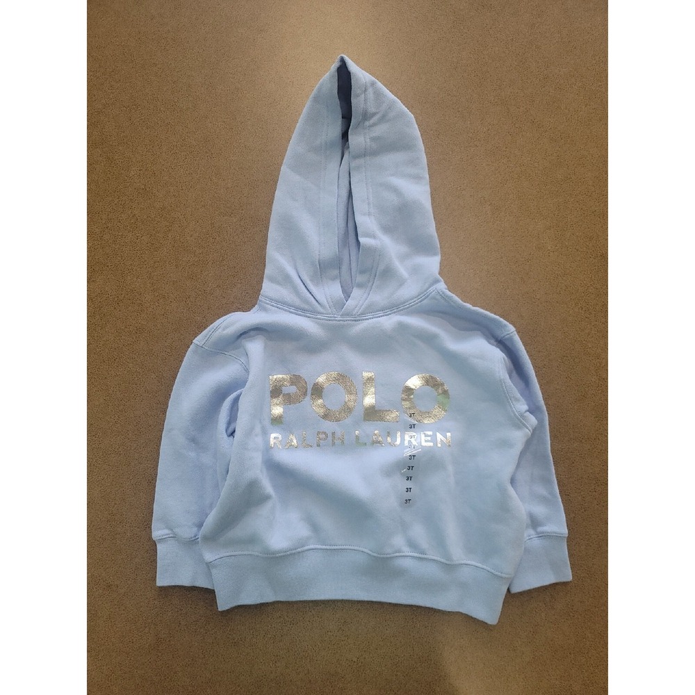 NWT Polo Ralph Lauren Hoodie Sweatshirt LIGHT BLUE w/Metallic Kids Large 12-14
